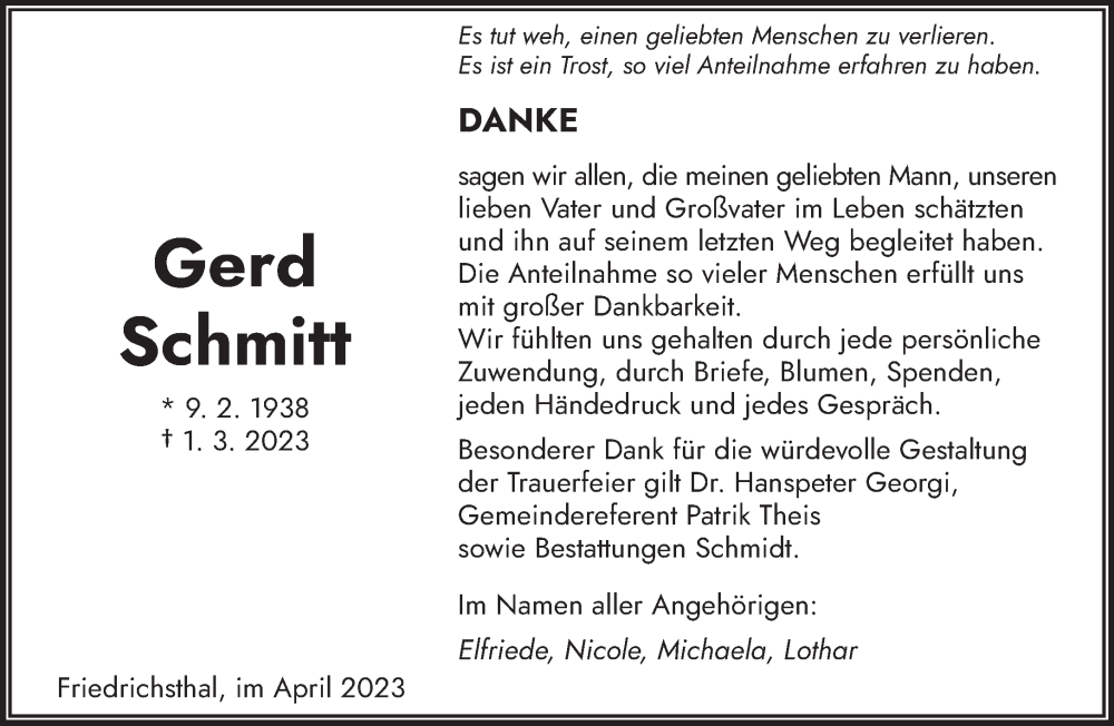 Traueranzeigen Von Gerd Schmitt Saarbruecker Zeitung Trauer De