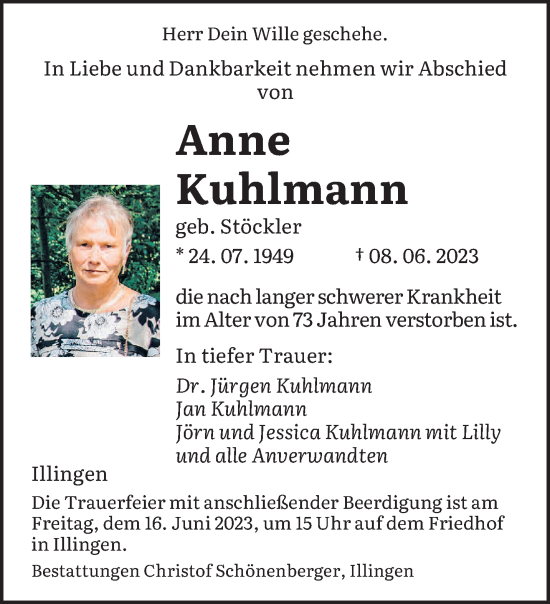 Traueranzeigen Von Anne Kuhlmann Saarbruecker Zeitung Trauer De