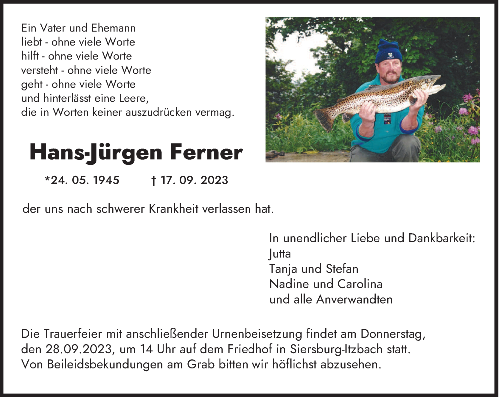 Traueranzeigen Von Hans J Rgen Ferner Saarbruecker Zeitung Trauer De