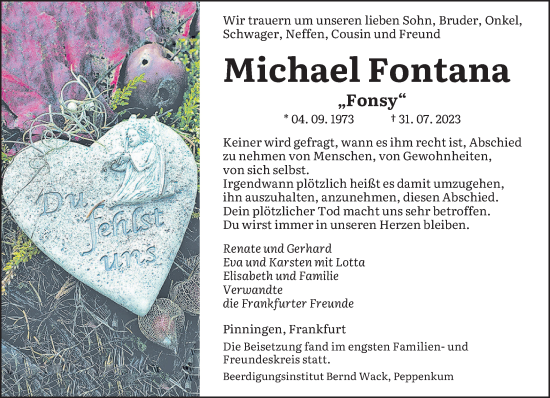 Traueranzeigen Von Michael Fontana Saarbruecker Zeitung Trauer De