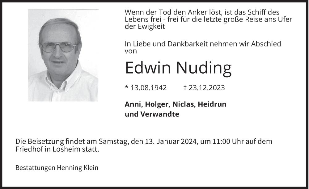 Traueranzeigen Von Edwin Nuding Saarbruecker Zeitung Trauer De