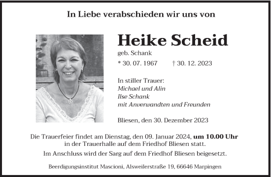 Traueranzeigen Von Heike Scheid Saarbruecker Zeitung Trauer De