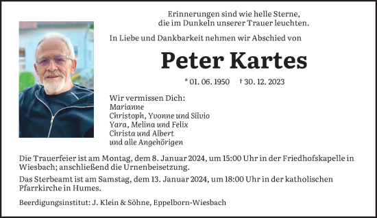 Traueranzeigen Von Peter Kartes Saarbruecker Zeitung Trauer De