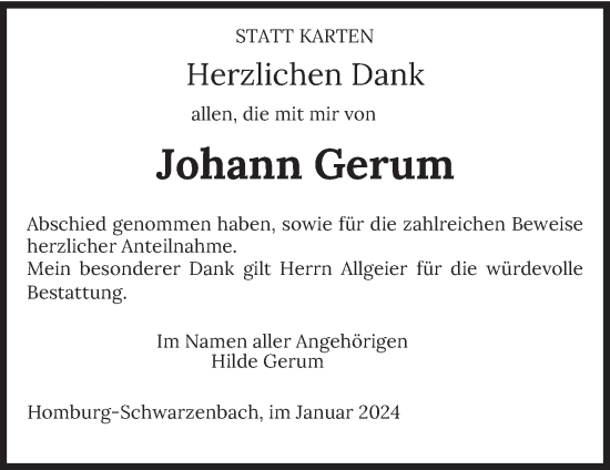 Traueranzeigen Von Johann Gerum Saarbruecker Zeitung Trauer De