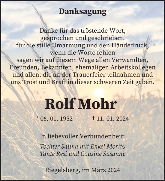 Traueranzeigen Von Rolf Mohr Saarbruecker Zeitung Trauer De