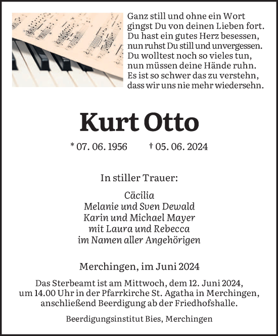 Traueranzeigen Von Kurt Otto Saarbruecker Zeitung Trauer De