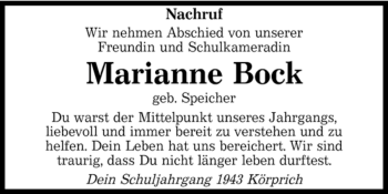 Traueranzeige von Marianne Bock von SAARBRÜCKER ZEITUNG
