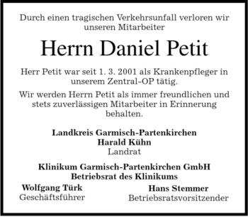 Traueranzeige von Daniel Petit von SAARBRÜCKER ZEITUNG