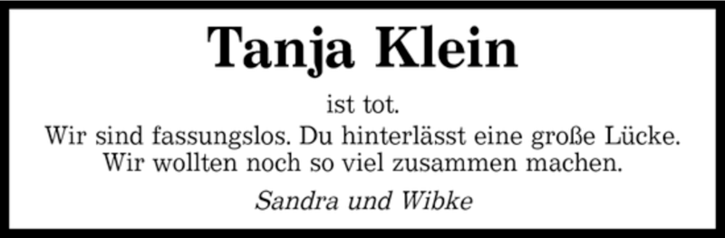  Traueranzeige für Tanja Klein vom 05.10.2007 aus SAARBRÜCKER ZEITUNG