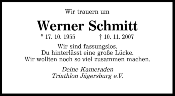 Traueranzeige von Schmitt Werner von SAARBRÜCKER ZEITUNG