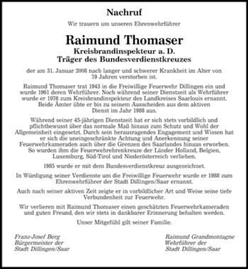 Traueranzeige von Raimund Thomaser von SAARBRÜCKER ZEITUNG