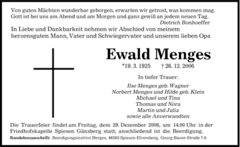 Traueranzeige von Ewald Menges von SAARBRÜCKER ZEITUNG