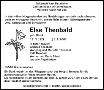 Traueranzeige von Else Theobald von SAARBRÜCKER ZEITUNG