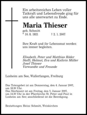 Traueranzeige von Thieser Maria von SAARBRÜCKER ZEITUNG