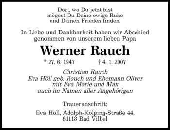 Traueranzeige von Werner Rauch von SAARBRÜCKER ZEITUNG