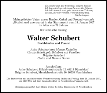 Traueranzeige von Walter Schubert von SAARBRÜCKER ZEITUNG