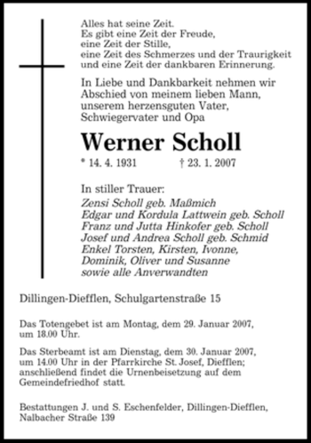 Traueranzeige von Werner Scholl von SAARBRÜCKER ZEITUNG