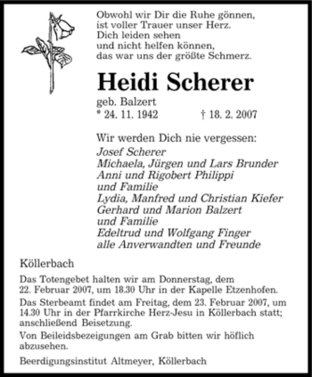 Traueranzeige von Heidi Scherer von SAARBRÜCKER ZEITUNG
