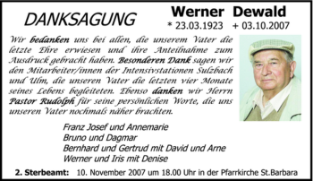 Traueranzeige von Werner Dewald von SAARBRÜCKER ZEITUNG