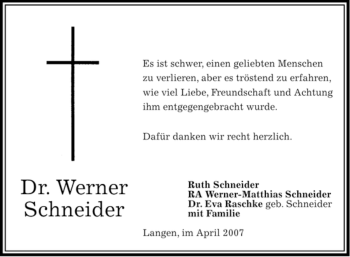Traueranzeige von Werner Schneider 