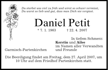 Traueranzeige von Daniel Petit 