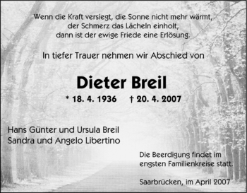 Traueranzeige von Dieter Breil 