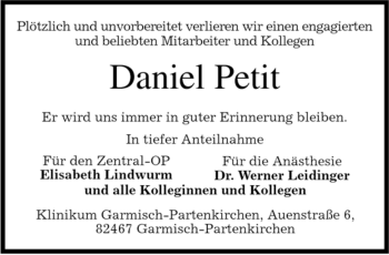 Traueranzeige von Daniel Petit 