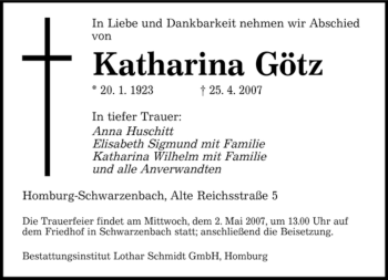 Traueranzeige von Katharina Götz von SAARBRÜCKER ZEITUNG