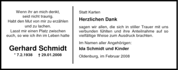 Traueranzeige von Gerhard Schmidt von SAARBRÜCKER ZEITUNG