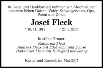 Traueranzeige von Josef Fleck von SAARBRÜCKER ZEITUNG