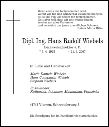 Traueranzeige von Hans Rudolf Wiebels Hans Rudolf Dipl.-Ing von SAARBRÜCKER ZEITUNG