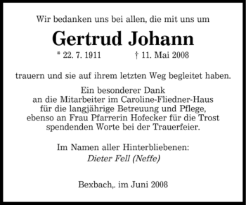 Traueranzeige von Gertrud Johann von SAARBRÜCKER ZEITUNG