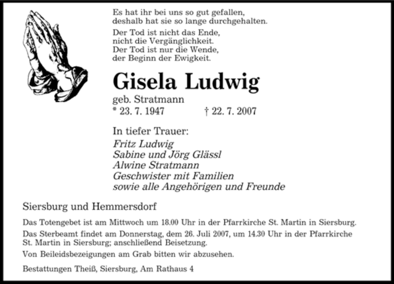 Traueranzeigen Von Gisela Ludwig Saarbruecker Zeitung Trauer De