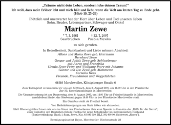 Traueranzeige von Martin Zewe von SAARBRÜCKER ZEITUNG