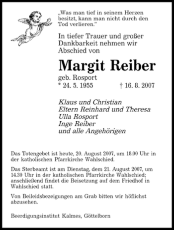 Traueranzeige von Margit Reiber von SAARBRÜCKER ZEITUNG