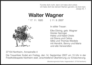 Traueranzeige von Walter Wagner 
