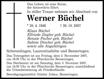 Traueranzeige von Werner Büchel von SAARBRÜCKER ZEITUNG