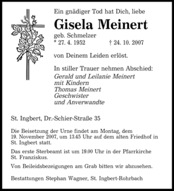 Traueranzeige von Gisela Meinert von SAARBRÜCKER ZEITUNG