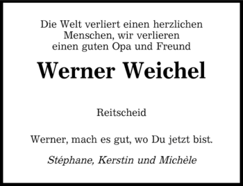 Traueranzeige von Werner Weichel von SAARBRÜCKER ZEITUNG