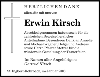 Traueranzeige von Erwin Kirsch von SAARBRÜCKER ZEITUNG