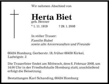 Traueranzeige von Herta Abschied von SAARBRÜCKER ZEITUNG