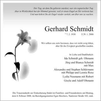 Traueranzeige von Gerhard Schmidt 