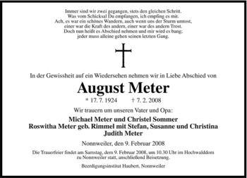 Traueranzeige von August Meter von SAARBRÜCKER ZEITUNG