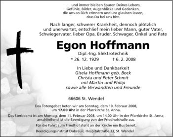 Traueranzeige von Egon Hoffmann von SAARBRÜCKER ZEITUNG