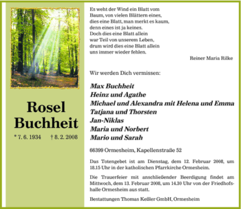 Traueranzeige von Rosel Buchheit von SAARBRÜCKER ZEITUNG