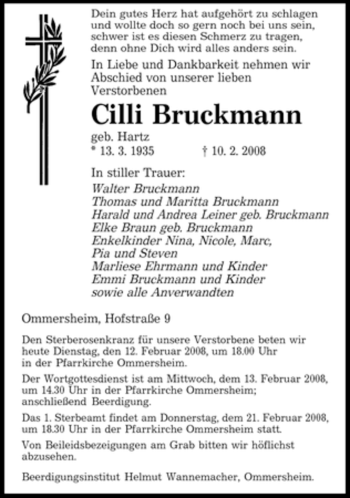 Traueranzeige von Cilli Bruckmann von SAARBRÜCKER ZEITUNG