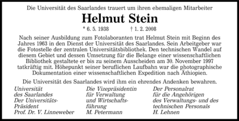  Traueranzeige für Helmut Stein vom 13.02.2008 aus SAARBRÜCKER ZEITUNG