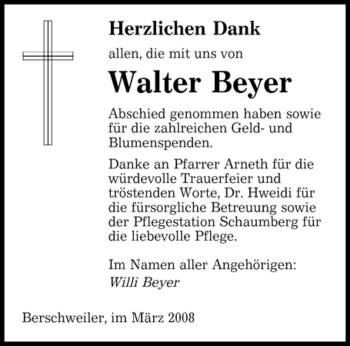 Traueranzeige von Walter Beyer von SAARBRÜCKER ZEITUNG
