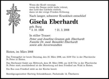 Traueranzeige von Gisela Eberhardt von SAARBRÜCKER ZEITUNG