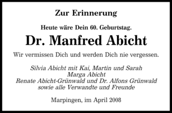 Traueranzeige von Manfred Abicht von SAARBRÜCKER ZEITUNG